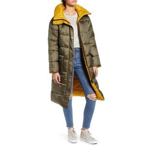 BP Reversible Long Puffer Coat Yellow Green XXS